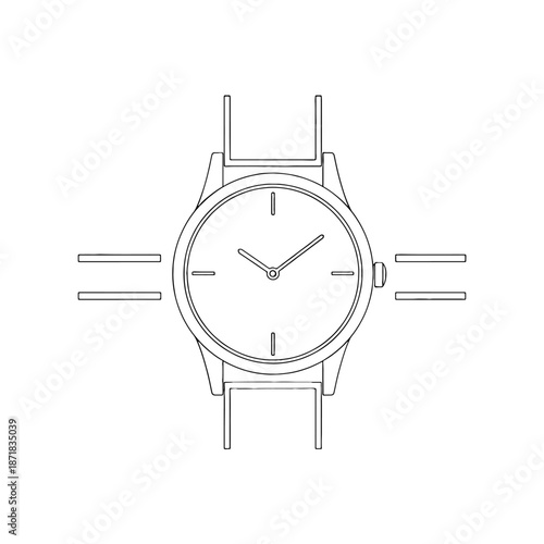 Minimalist watch face in simple line art with dial and gray hands on plain for luxury branding isolated on a transparent background