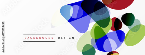 Abstract colorful shapes overlap white space. Modern design elements create dynamic visual texture. Background suggests creativity, innovation.