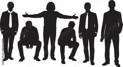 Silhouettes of businessmen in various poses and outfits