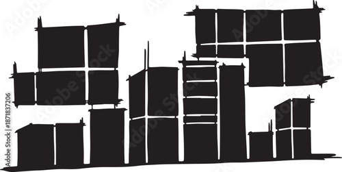 City Skyline with Billboards and Buildings Silhouette