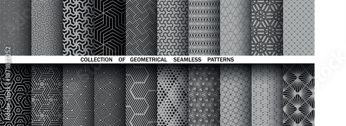 Geometric set of seamless black and gray patterns. Simple vector graphics