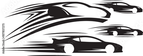 Speeding cars in motion on the road track