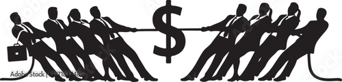 Businessmen in Suits Tug of War Over Dollar Sign Silhouette Vector