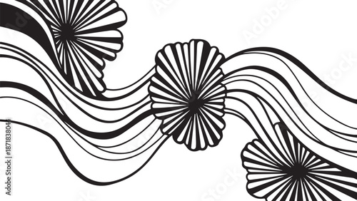 Black and white abstract floral line art design