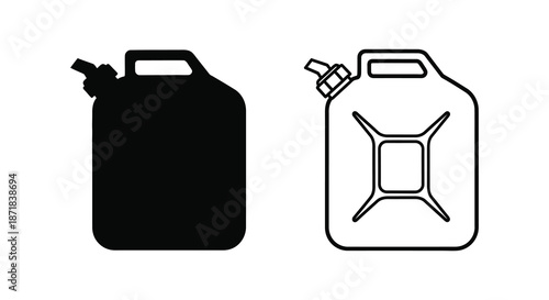 Simple black and white illustration of two fuel or gasoline containers