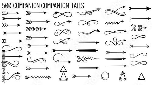 Collection of 500 unique arrow tails and pointers for creative design