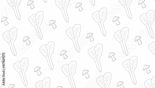 Vegetable Mushroom Seamless Pattern Minimal Line Background