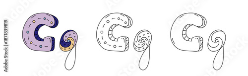 Whimsical letter G decorative alphabet illustration