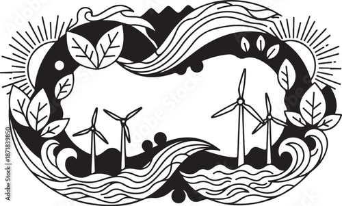 Eco Friendly Wind Turbines and Renewable Energy Concept