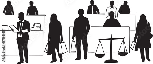 Law and Justice Silhouette Illustration with People and Scales