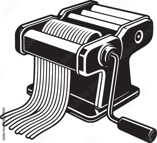 Silhouette of pasta maker extruding spaghetti, culinary art concept