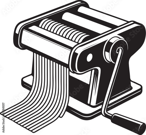 Silhouette of pasta maker extruding spaghetti, culinary art concept