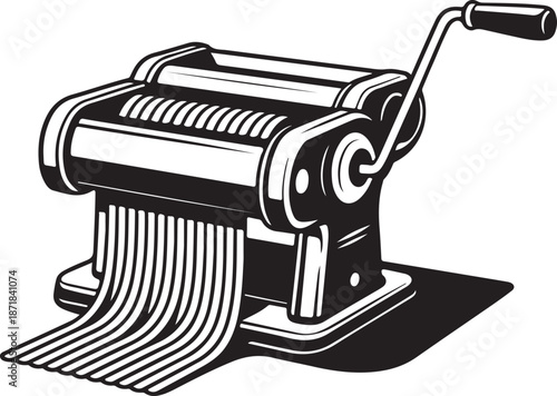 Silhouette of pasta maker extruding spaghetti, culinary art concept