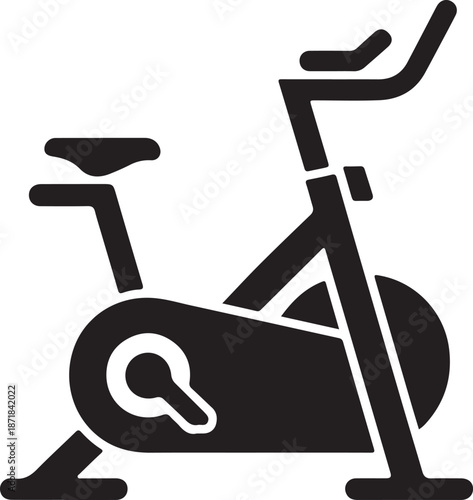 Stationary exercise bike vector icon representing indoor fitness equipment for cardio workout, health, and home gym activity, isolated design.