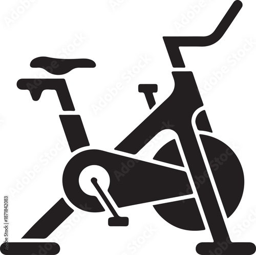 Stationary exercise bike vector icon representing indoor fitness equipment for cardio workout, health, and home gym activity, isolated design.