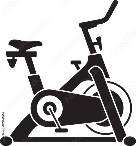 Stationary exercise bike vector icon representing indoor fitness equipment for cardio workout, health, and home gym activity, isolated design.