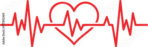 Red Heartbeat Pulse Line with Heart Shape Vector Illustration for Medical and Health Concepts
