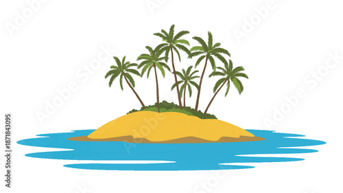 A flat, minimalist illustration of a tropical island in the middle of blue ocean waters (3)_traced