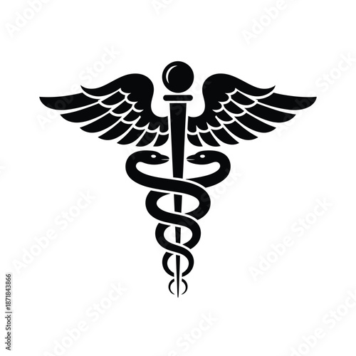 The caduceus symbol a staff with two snakes and wings depicted