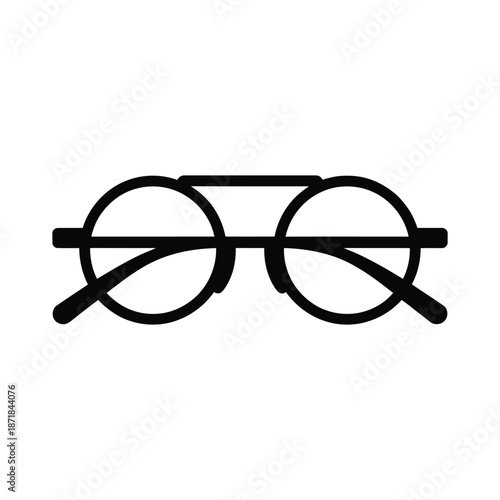 A simple black and white illustration of a pair of eyeglasses