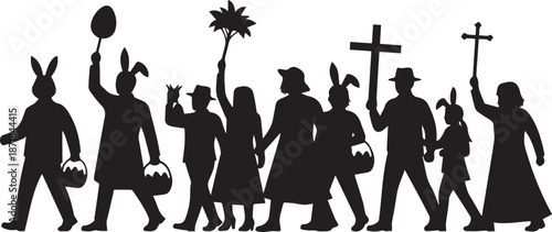 Children celebrating easter with symbols