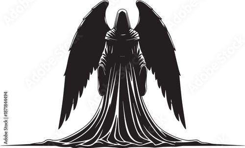 Silhouetted angel with outstretched wings