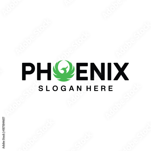Modern phoenix logo design with a leaf incorporated into the bird s body