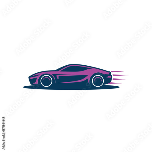 A sleek purple sports car speeding with motion blur effect