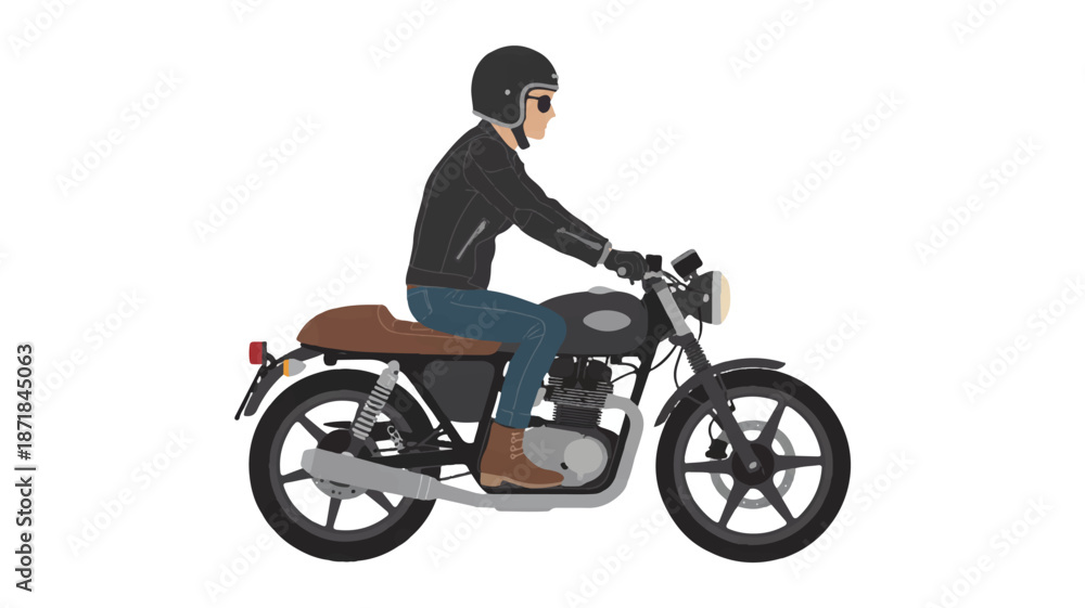 Fototapeta premium A minimalist illustration of a motorcycle rider in a side-view profile against a white background (3)_traced