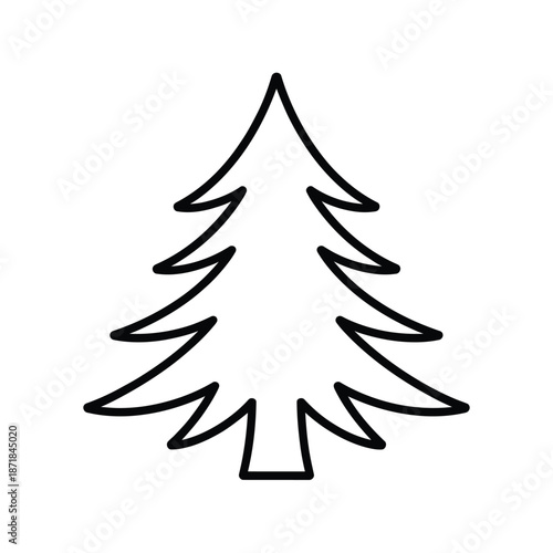 Simple black and white illustration of a classic evergreen christmas tree