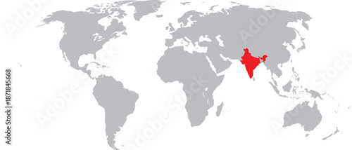 India Highlighted on World Map Vector Design