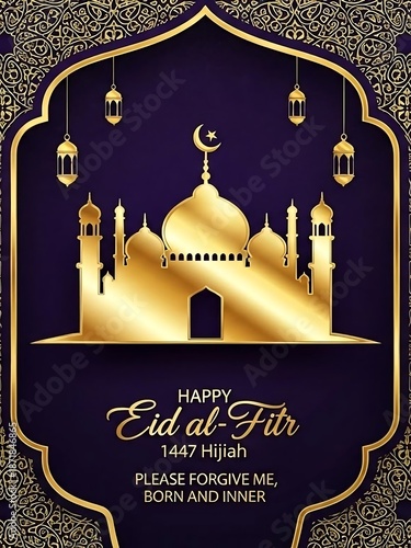 Eid al-Fitr Greeting Card with Mosque Design.