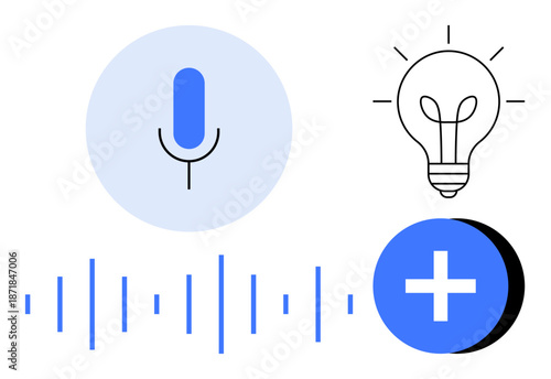 Voice recognition concept. Microphone icon with sound waves for voice technology and AI. Voice recognition is integral to innovation in communication, tech services, and user interaction. Perfect