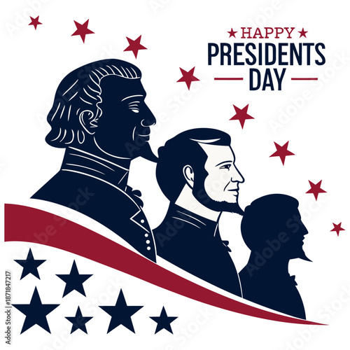 Happy Presidents Day with patriotic presidential silhouettes