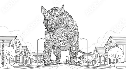 Large Mechanical Cat Standing on Street.