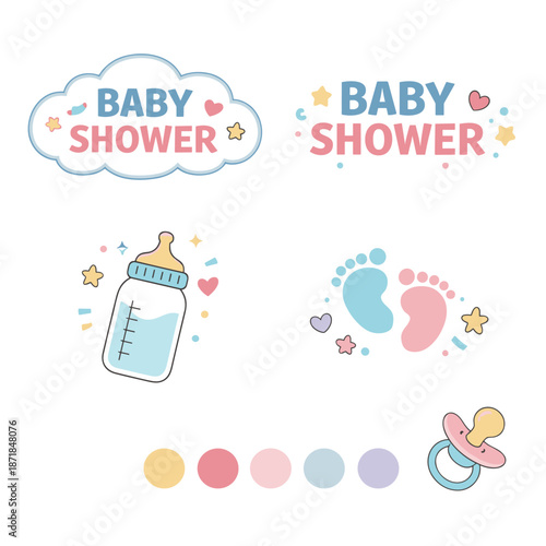 Cute Baby Shower Celebration Elements Collection