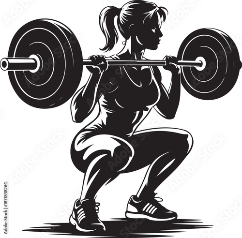 Woman Silhouette Performing Deadlift with Barbell in Gym weightlifting