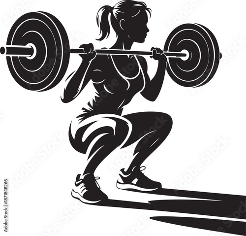 Woman Silhouette Performing Deadlift with Barbell in Gym weightlifting