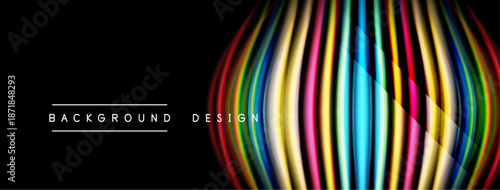 Abstract colorful lines create dynamic visual effect. Black background emphasizes vibrant spectrum, modern design element.