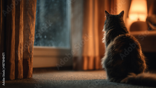 窓の外を眺める猫