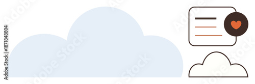 Cloud computing, data storage, file sharing, connectivity, teamwork, user experience. A cloud symbol beside a file with a heart icon. Cloud computing and data storage concept