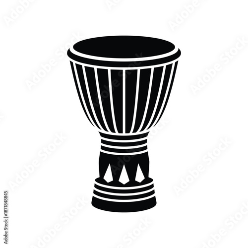 African Djembe Drum Silhouette Vector, Traditional Percussion Instrument and Cultural Music Icon