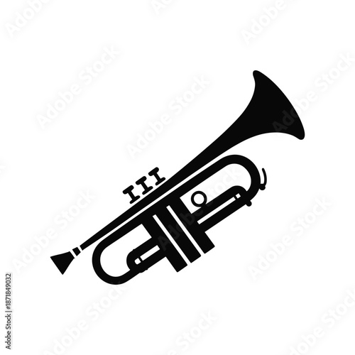 Trumpet Silhouette Vector Icon, Brass Music Instrument, Jazz and Classical Sound Illustration