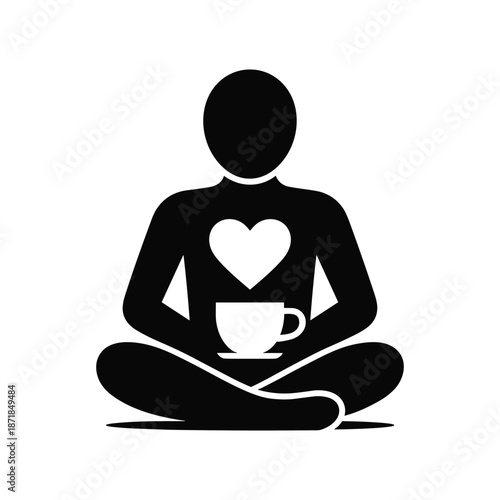 Meditation Person with Heart and Cup Icon Mindfulness Self Care Wellness Concept Vector