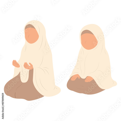 Muslim Girls Praying Illustration