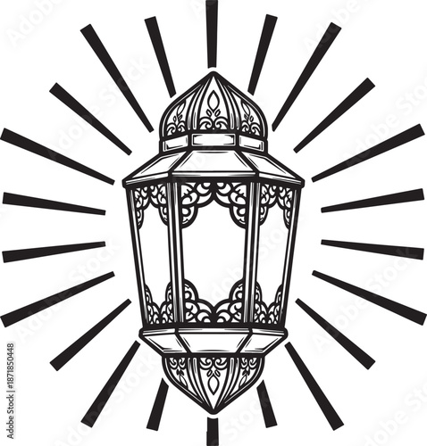 Ornate lantern with radiant sunburst Vector