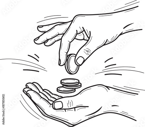 Hand giving coins to another hand Vector