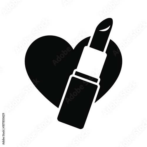 Lipstick and Heart Icon, Beauty Love Makeup Concept Silhouette Vector Illustration