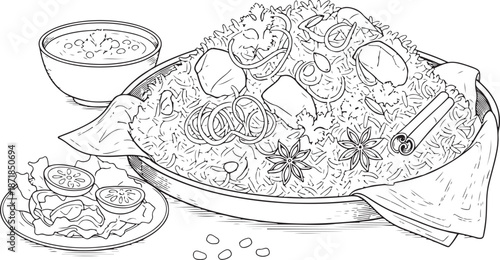 Delicious sushi platter with miso soup Vector