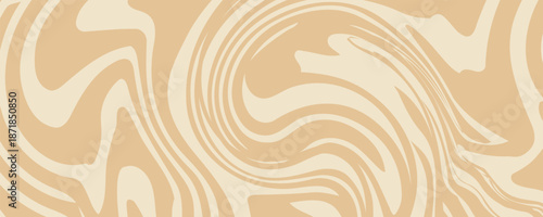Beige marble acrylic swirl seamless pattern. Coffee latte, caramel, ice cream texture. 1970s trippy psychedelic waves print background.
